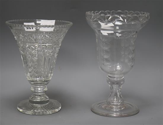 Two cut glass vases tallest 26cm